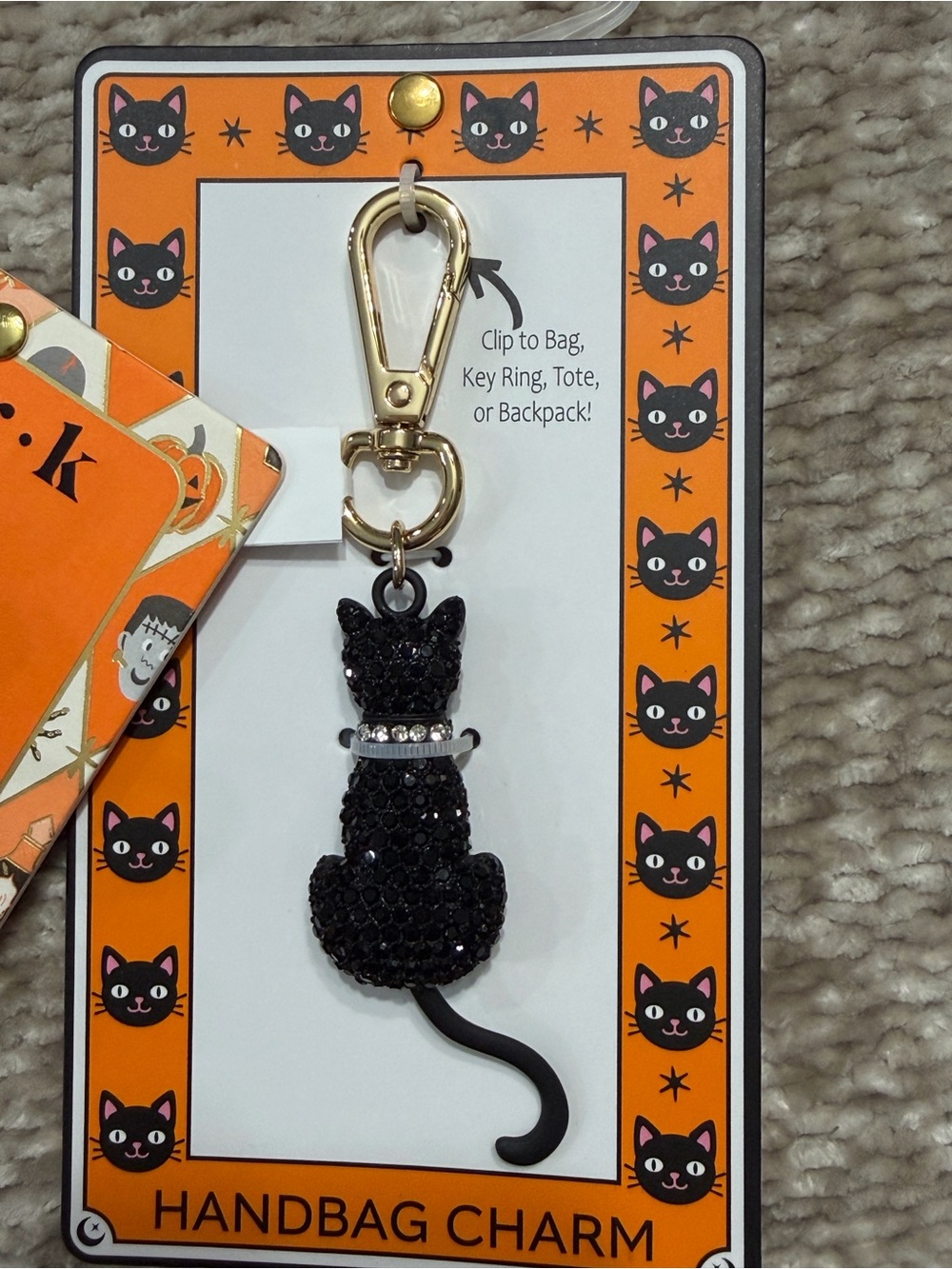 ✨Piper K Black Rhinestone ✨Cat Moving Tail Bag Charm Halloween NWT 🎃